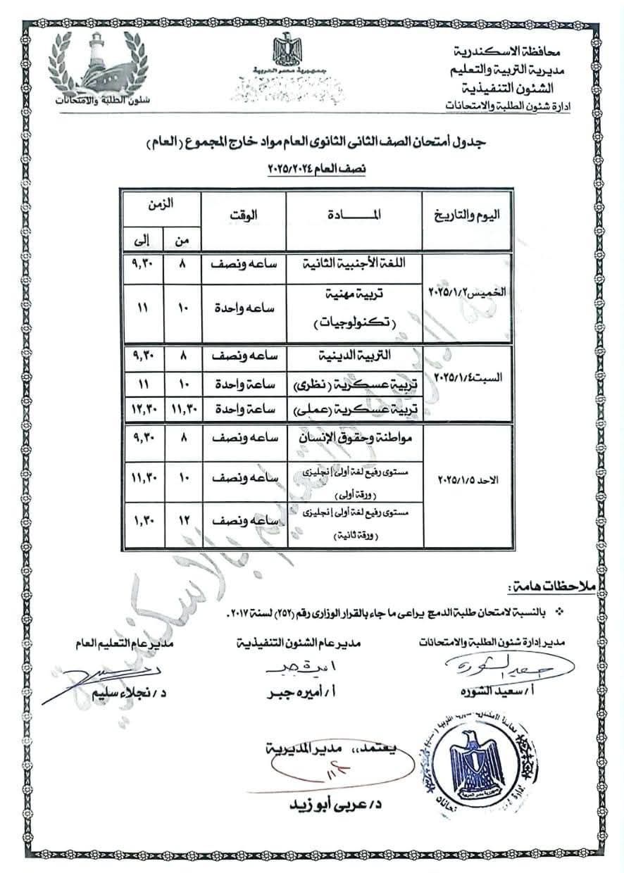 جداول الامتحانات بالإسكندرية (2)