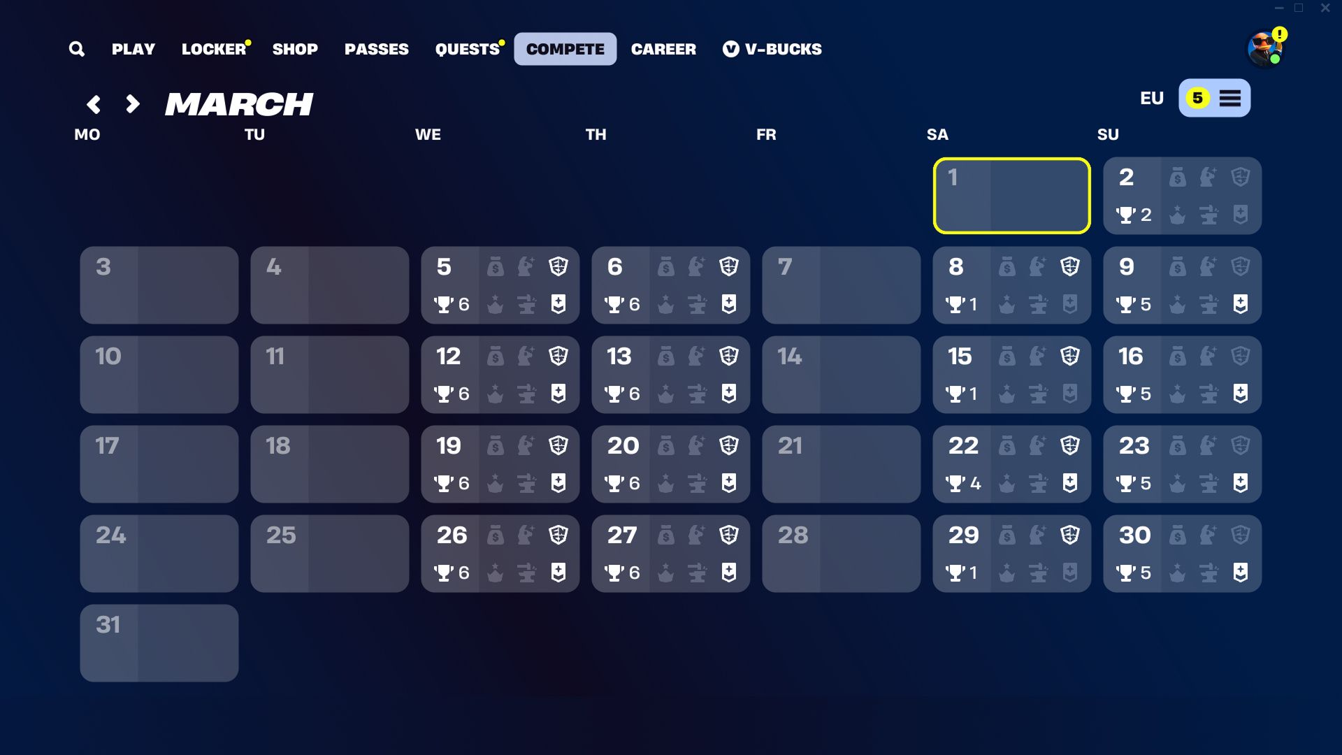 Fortnite Complete Tab Monthly View