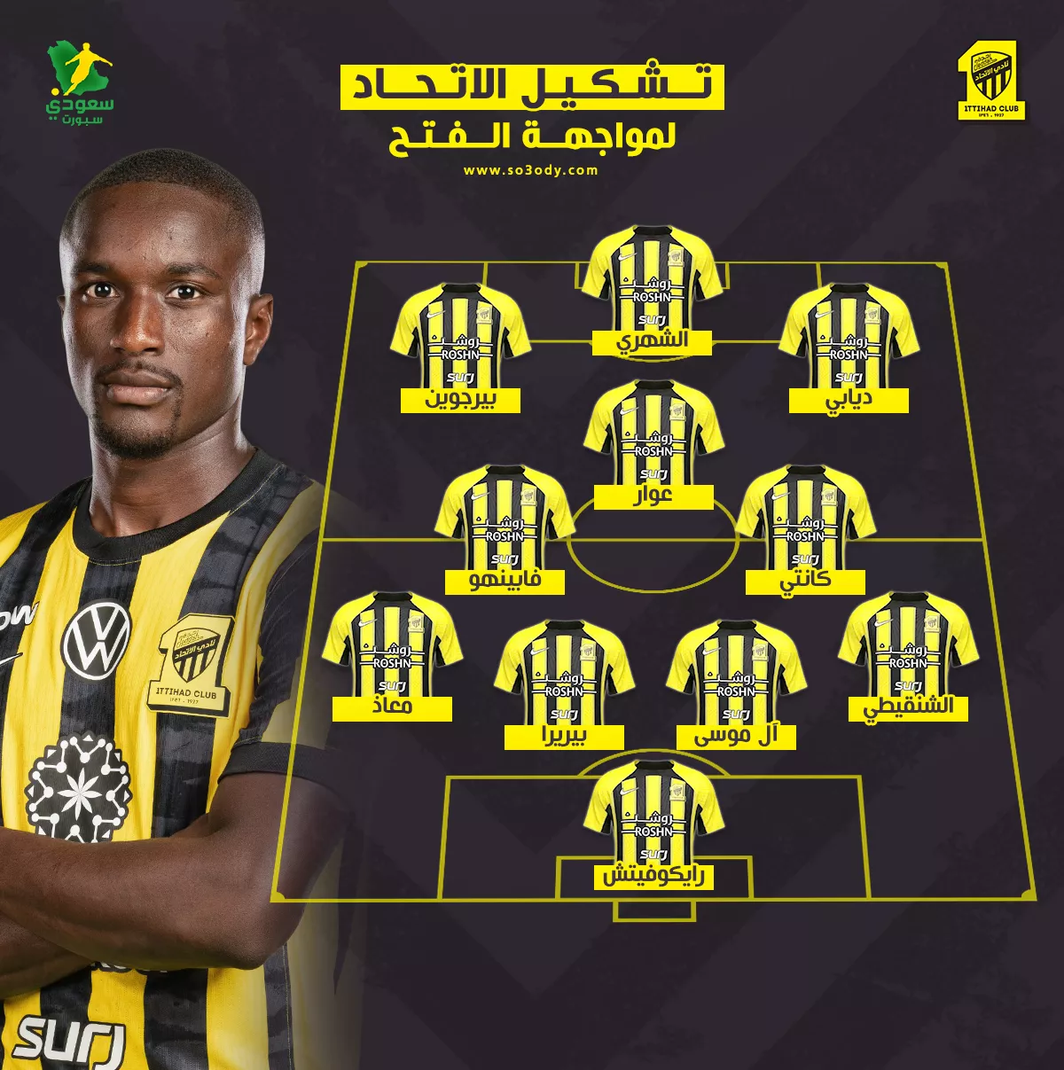 تشكيلة الاتحاد ضد الفتح في دوري روشن 2025.. بنزيما خارج الحسابات وعودة “الأخطبوط”