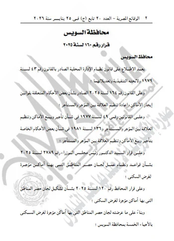 هل منطقتك شعبية أم متميزة؟ تعرف على تقسيم السويس في قانون الإيجار القديم