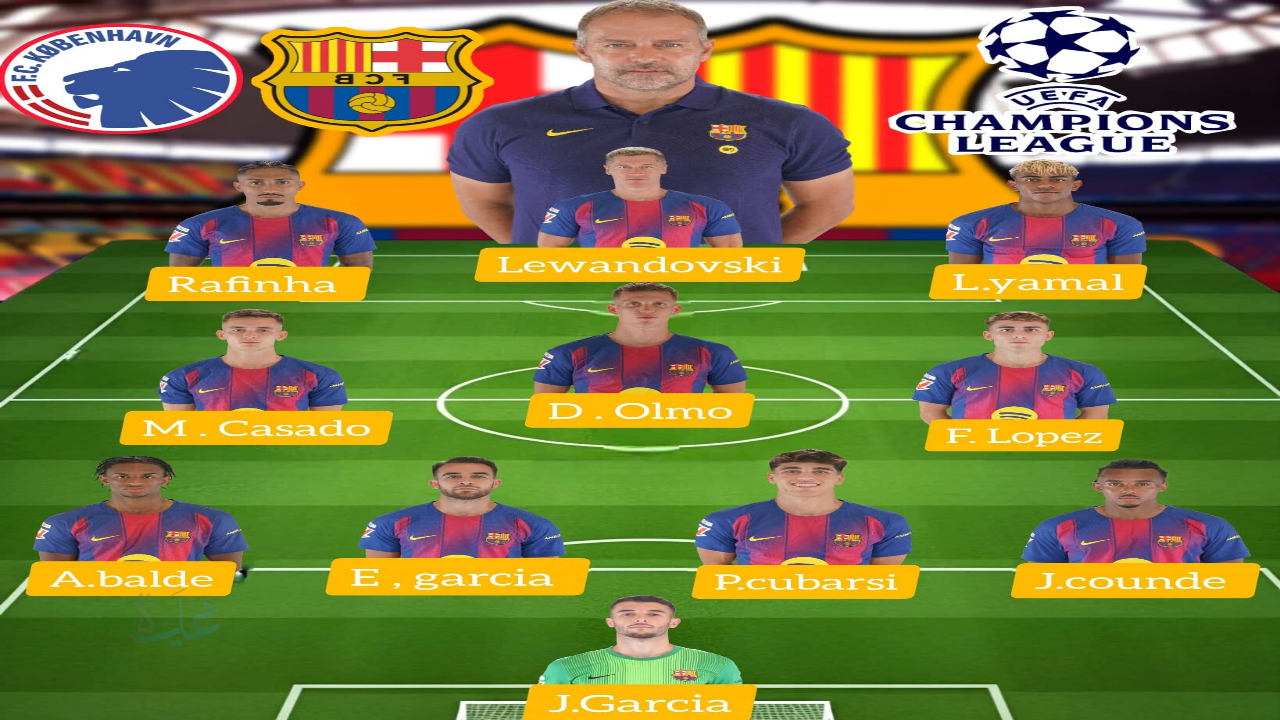 barcelona vs copenhagen.. تشكيلة برشلونة ضد كوبنهاغن الليلة في نهائيات دوري أبطال أوروبا 2025/2026 مع القنوات الناقلة والمعلق