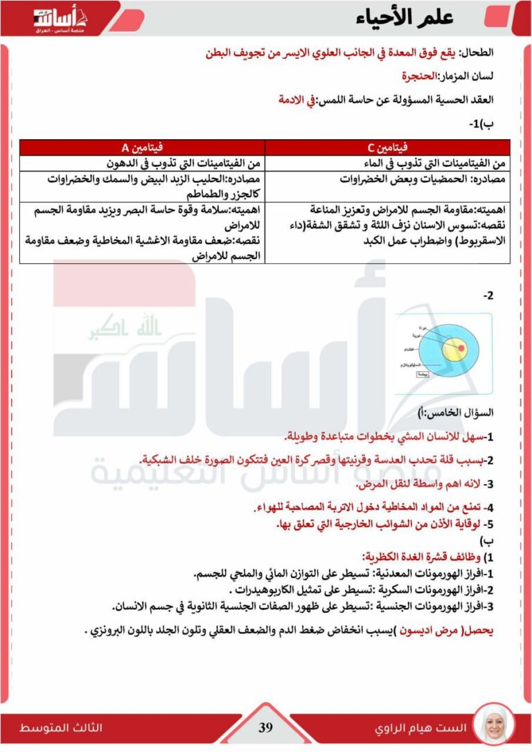 اعرف هسه.. اسئلة الاحياء الثالث متوسط تمهيدي 2026 والإجابة وأهم التفاصيل الهامة