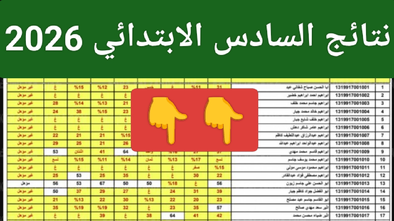  أحصل عليها: نتائج السادس ابتدائي التمهيدي 2026 صلاح الدين 