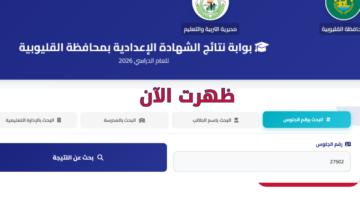 برقم الجلوس نتيجة الشهادة الإعدادية القليوبية ٢٠٢٦ مديرية التربية والتعليم بالقليوبية