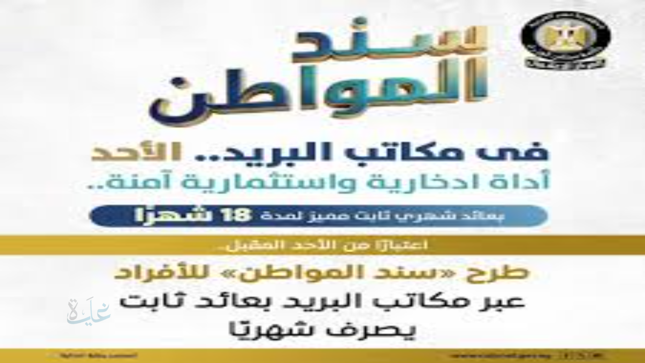 سند المواطن البريد المصري 2026 أداة ادخارية حكومية بعائد شهري ثابت