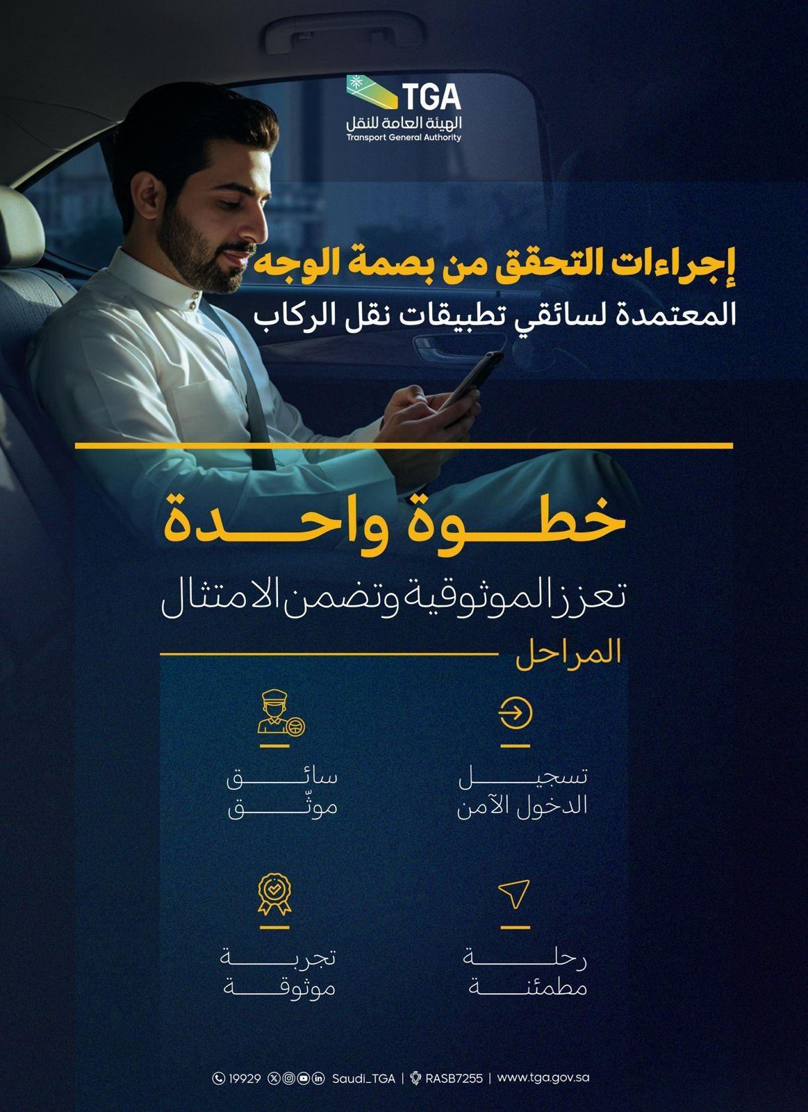 هيئة النقل تعتمد تقنية التحقق من بصمة الوجه لتعزيز أمان تطبيقات نقل الركاب بالمملكة وتطوير جودة الخدمة